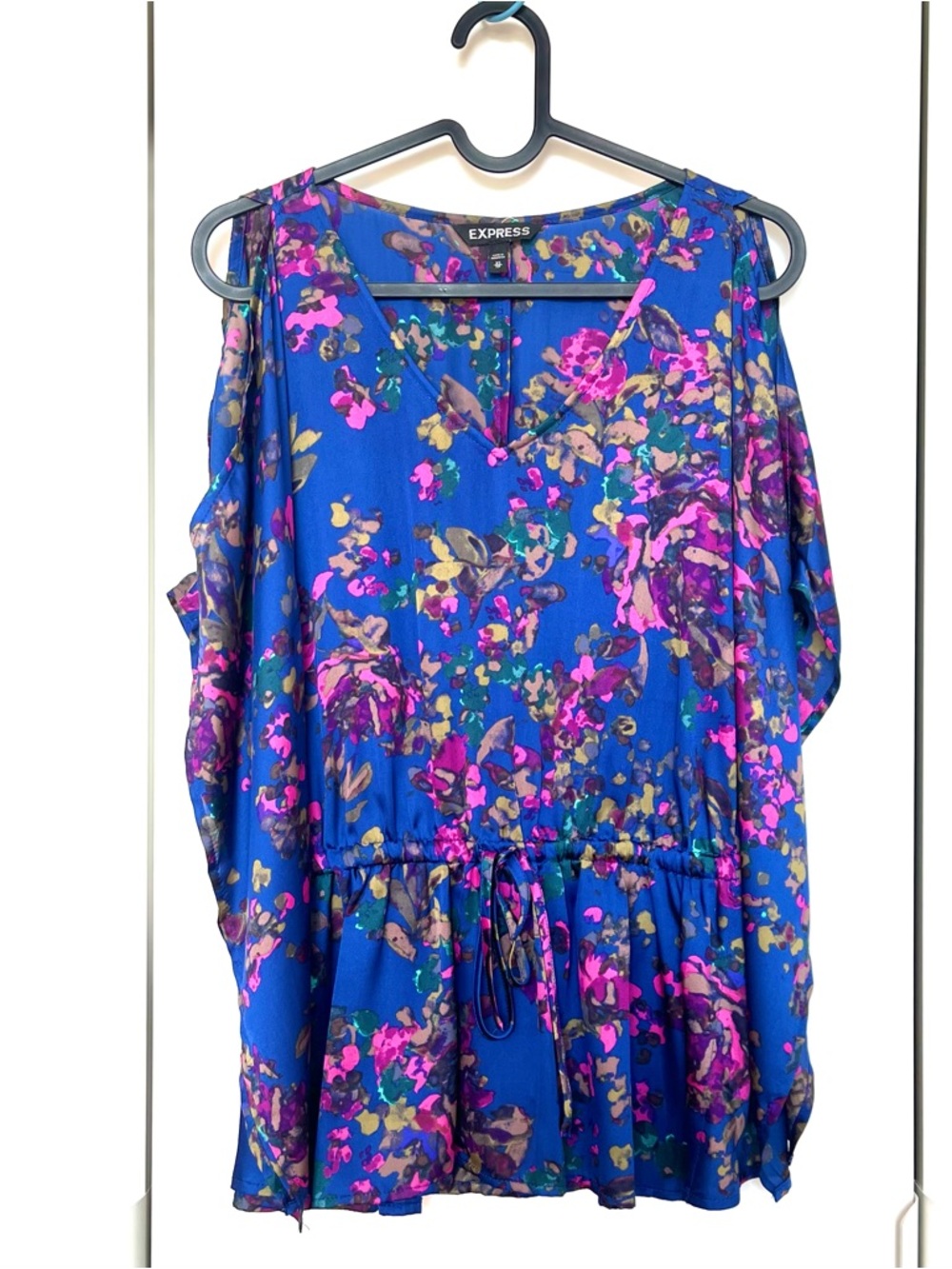 Express Royal Blue Floral Cold-Shoulder Tunic